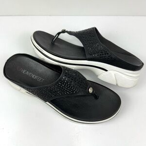 Heavenly Feet Sapphire Black Comfort Sandals Slide On Women’s Sz 8 Studded Bling